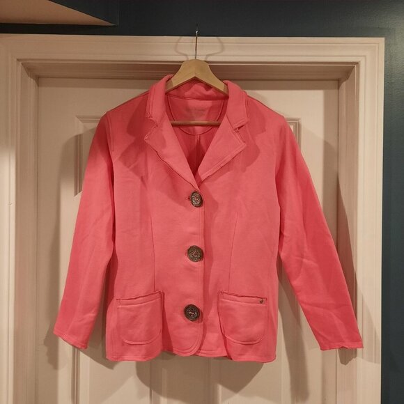 Neon Buddha Jacket Womens Large Pink‎ Blazer Artsy Buttons Stretch Boho Casual - Picture 1 of 10